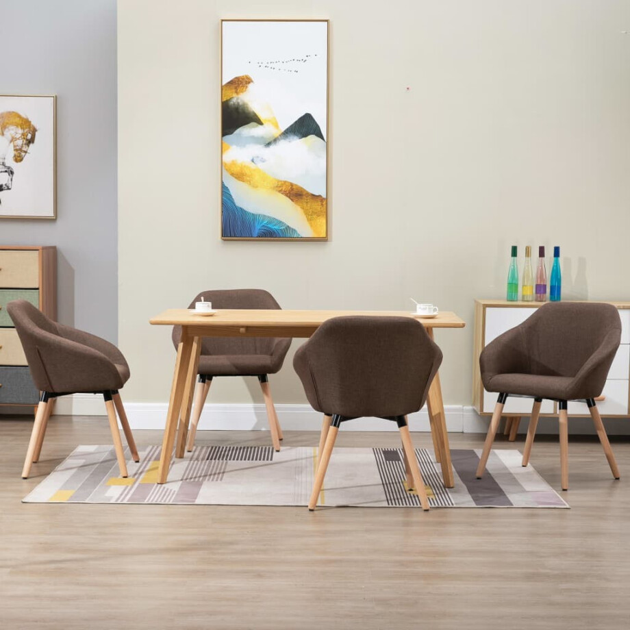 vidaXL Eetkamerstoelen 4 st stof bruin vidaXL Eetkamerstoelen 4 st stof bruin afbeelding 1