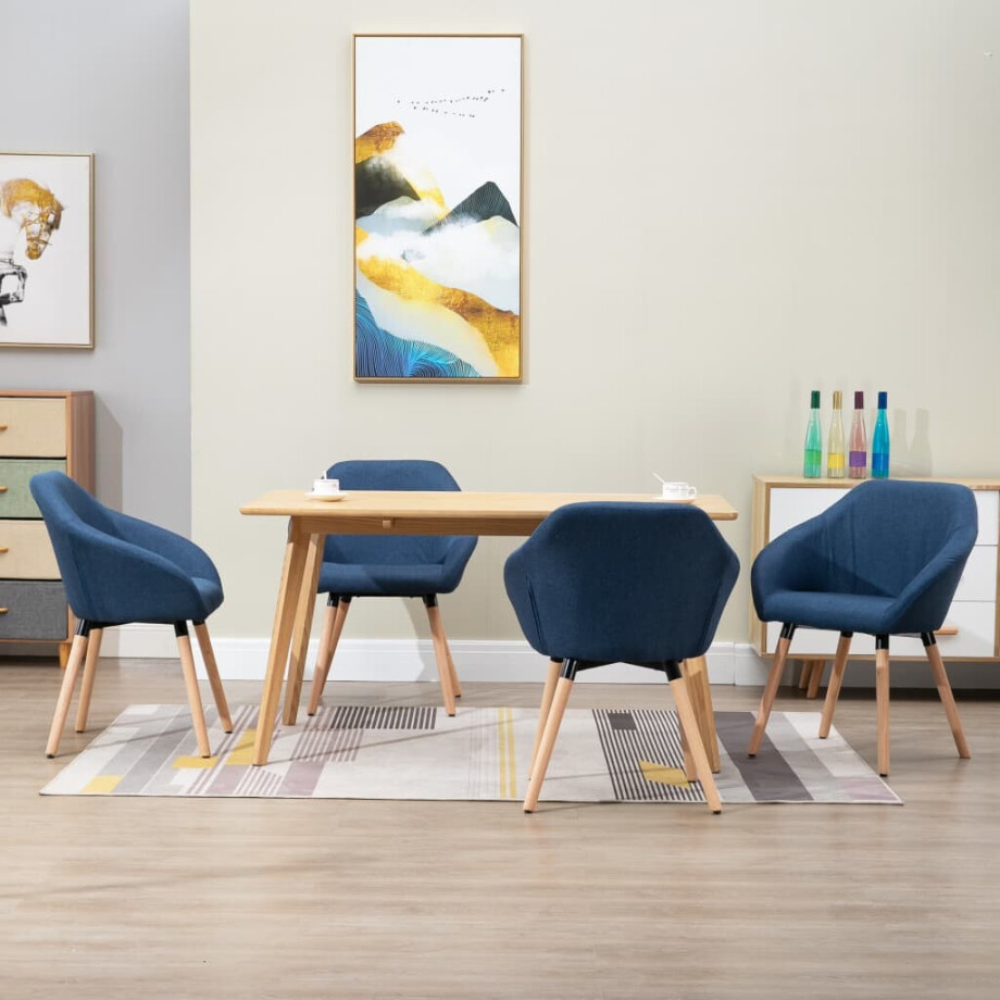vidaXL Eetkamerstoelen 4 st stof blauw vidaXL Eetkamerstoelen 4 st stof blauw afbeelding 1