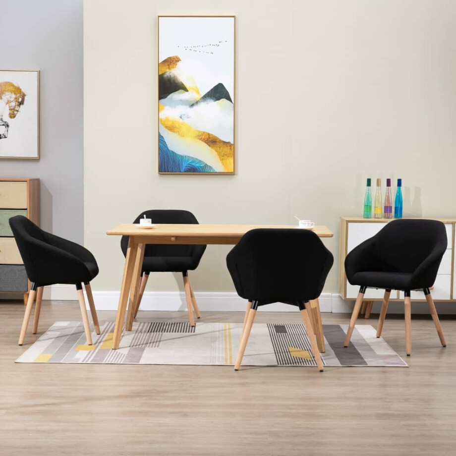 vidaXL Eetkamerstoelen 4 st stof zwart afbeelding 1