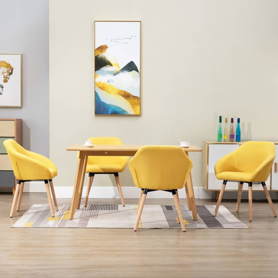 vidaXL Eetkamerstoelen 4 st stof geel vidaXL Eetkamerstoelen 4 st stof geel afbeelding 1