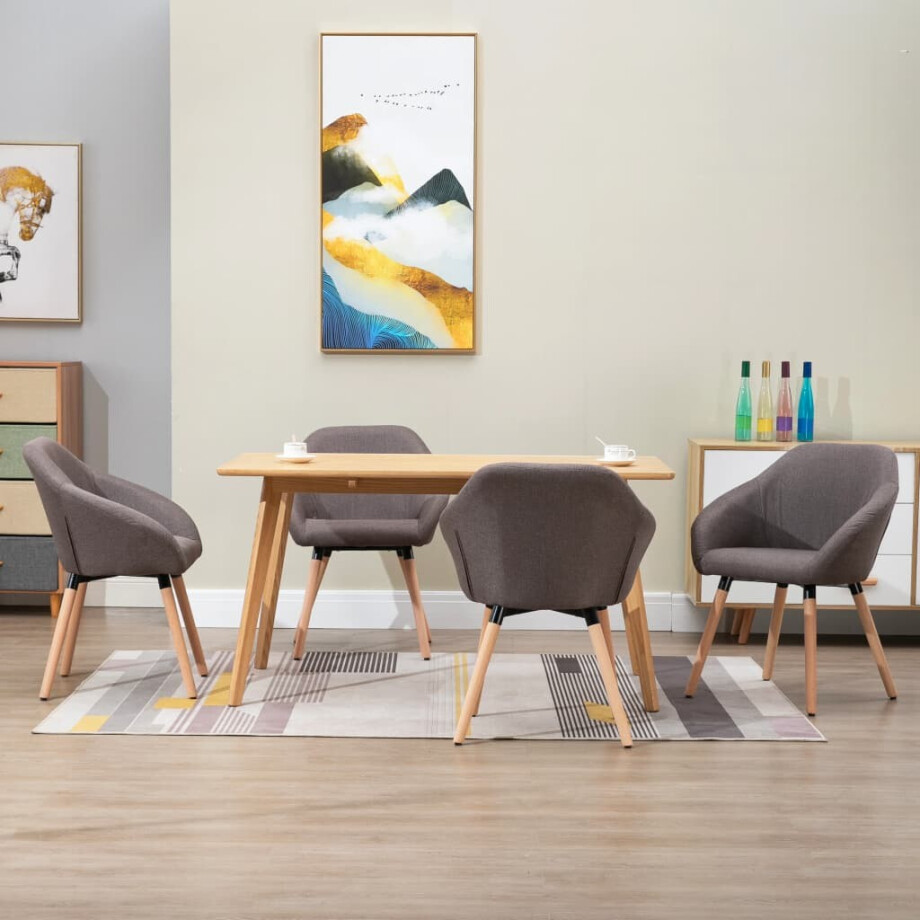 vidaXL Eetkamerstoelen 4 st draaibaar stof taupe afbeelding 1