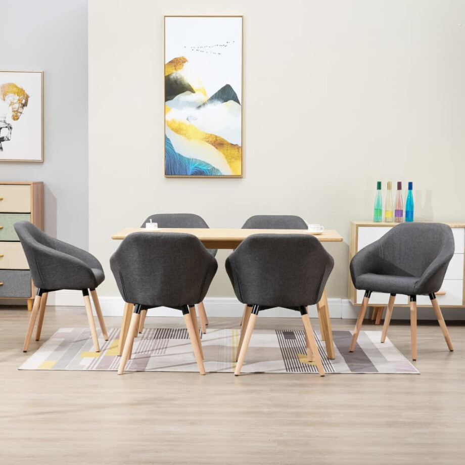 vidaXL Eetkamerstoelen 6 st stof donkergrijs afbeelding 1