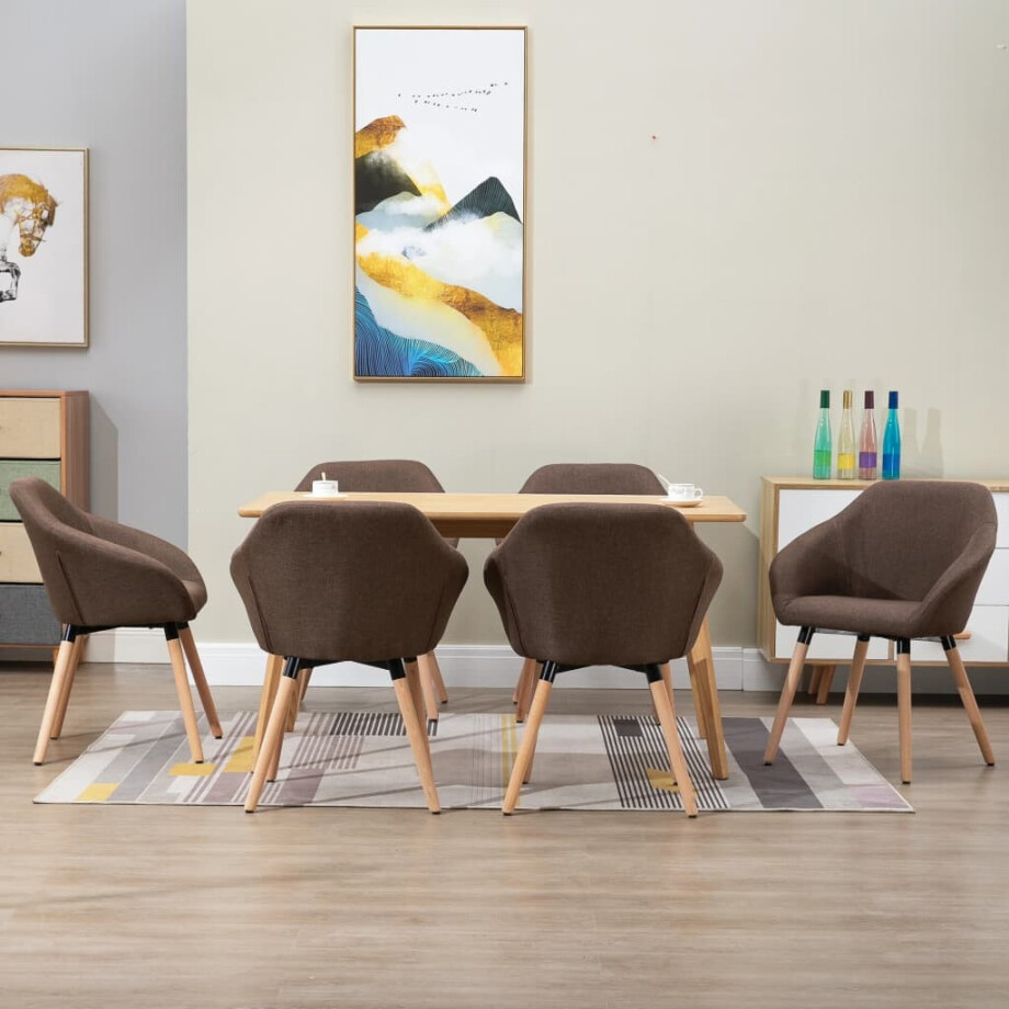 vidaXL Eetkamerstoelen 6 st stof bruin vidaXL Eetkamerstoelen 6 st stof bruin afbeelding 1