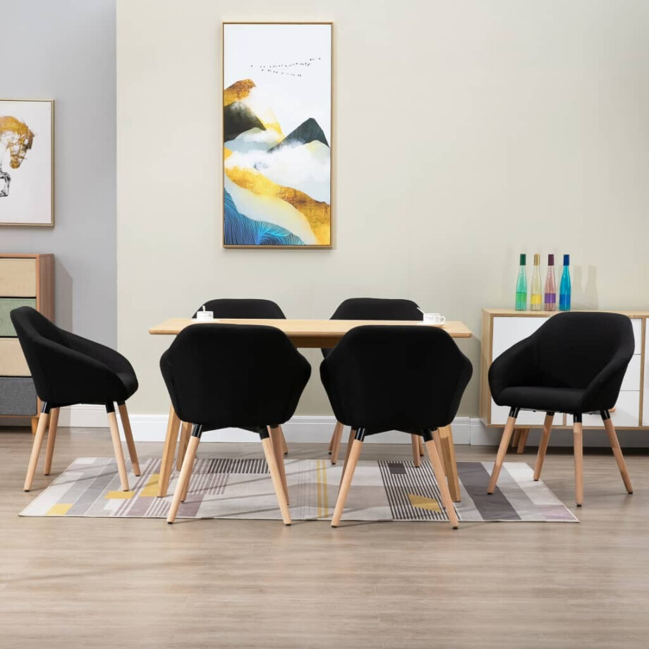vidaXL Eetkamerstoelen 6 st stof zwart afbeelding 1