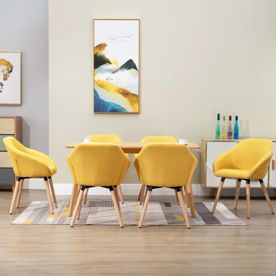 vidaXL Eetkamerstoelen 6 st stof geel vidaXL Eetkamerstoelen 6 st stof geel afbeelding 1
