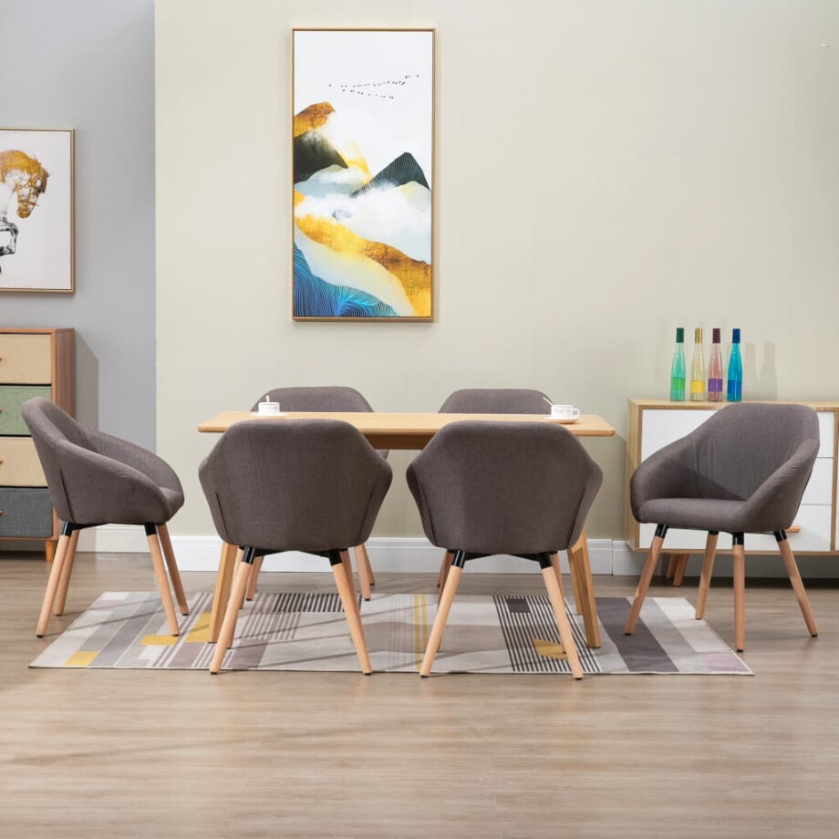 vidaXL Eetkamerstoelen 6 st stof taupe afbeelding 1