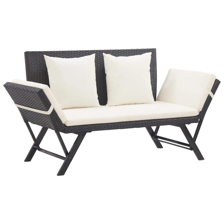 vidaXL Tuinbank met kussens 176 cm poly rattan zwart afbeelding 1