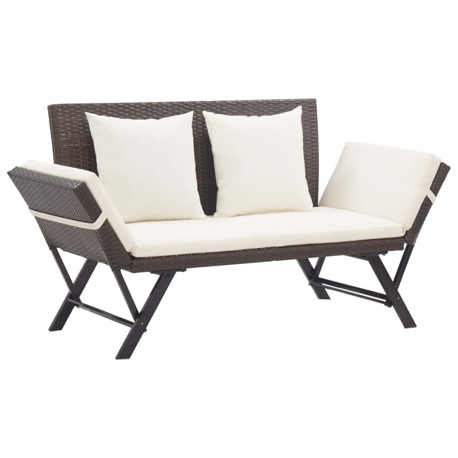 vidaXL Tuinbank met kussens 176 cm poly rattan bruin afbeelding 1