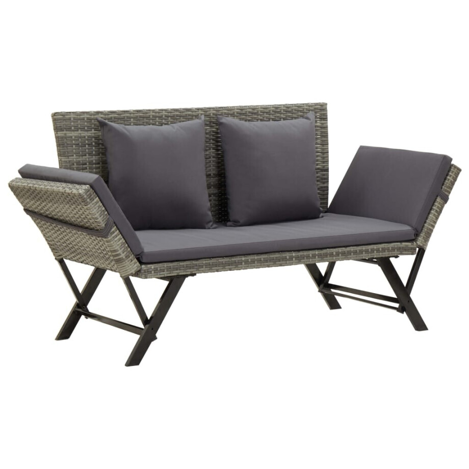 vidaXL Tuinbank met kussens 176 cm poly rattan grijs vidaXL Tuinbank met kussens 176 cm poly rattan grijs afbeelding 1