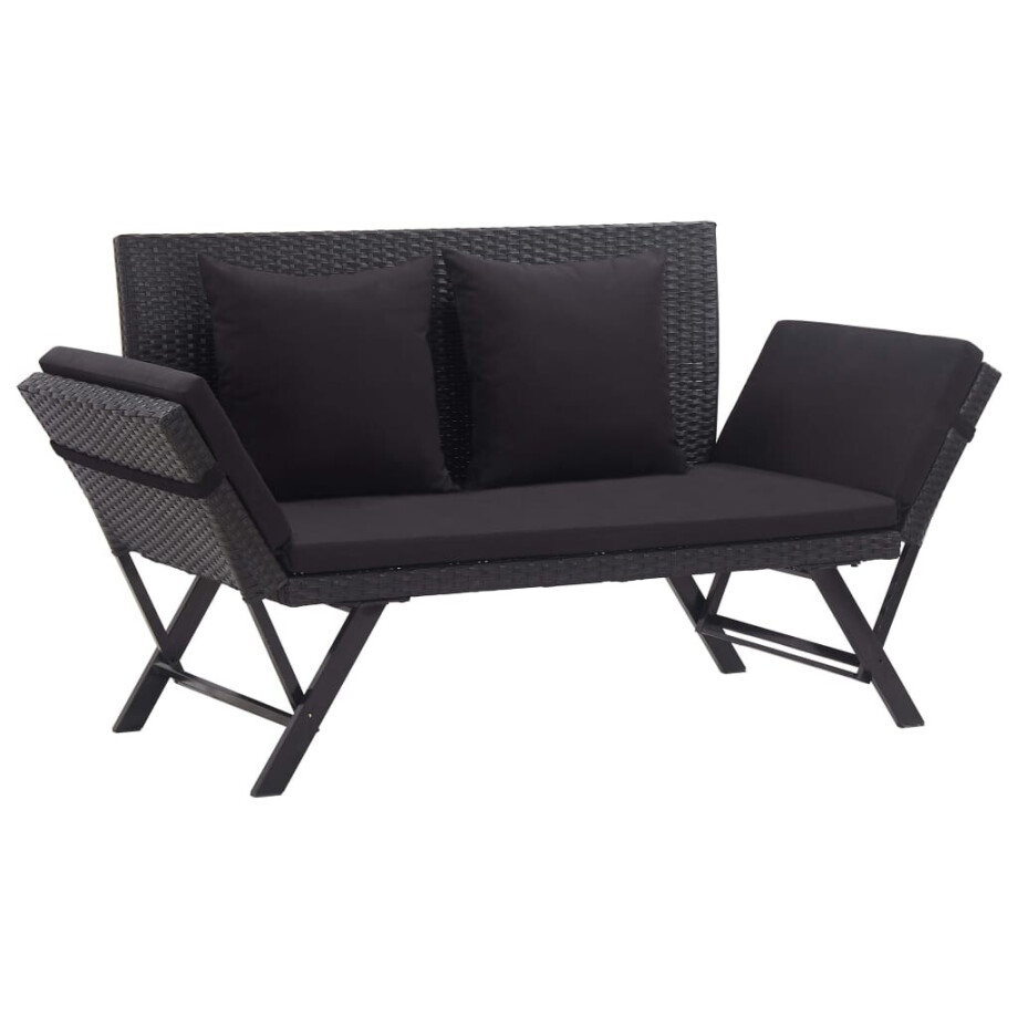 vidaXL Tuinbank met kussens 176 cm poly rattan zwart vidaXL Tuinbank met kussens 176 cm poly rattan zwart afbeelding 1