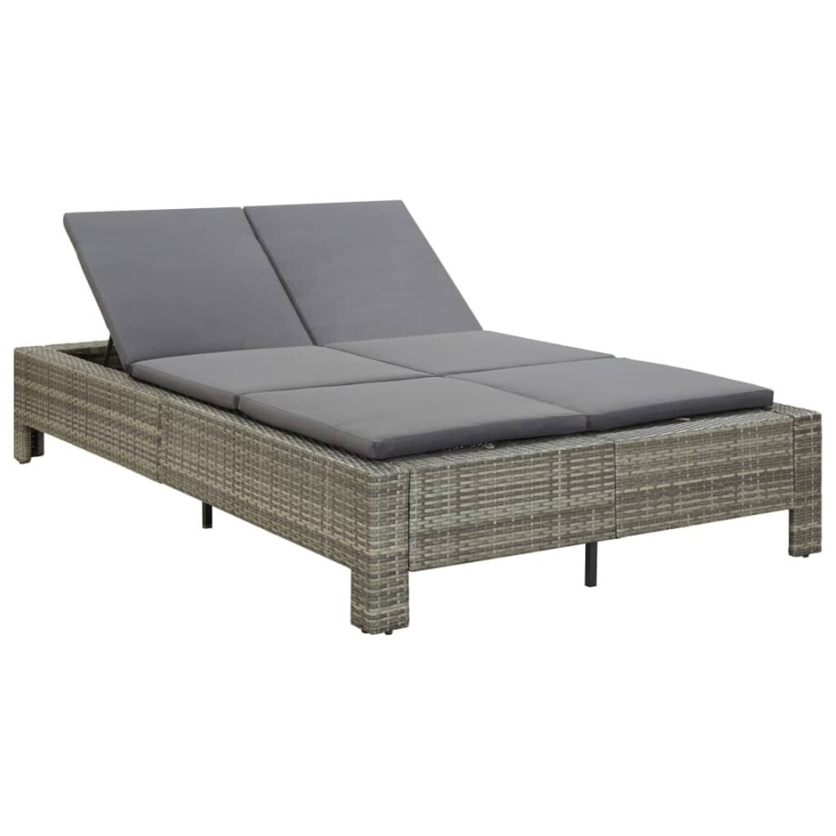 vidaXL Ligbed met kussen 2-persoons poly rattan grijs vidaXL Ligbed met kussen 2-persoons poly rattan grijs afbeelding 1