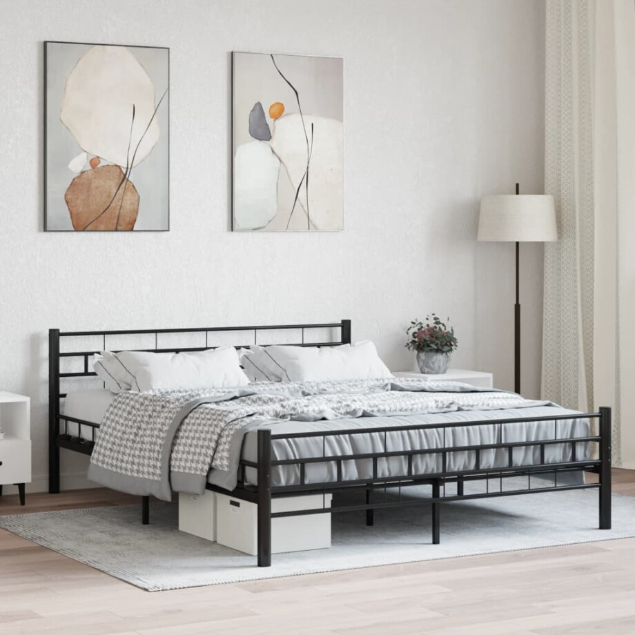 vidaXL Bedframe staal zwart 160x200 cm afbeelding 1
