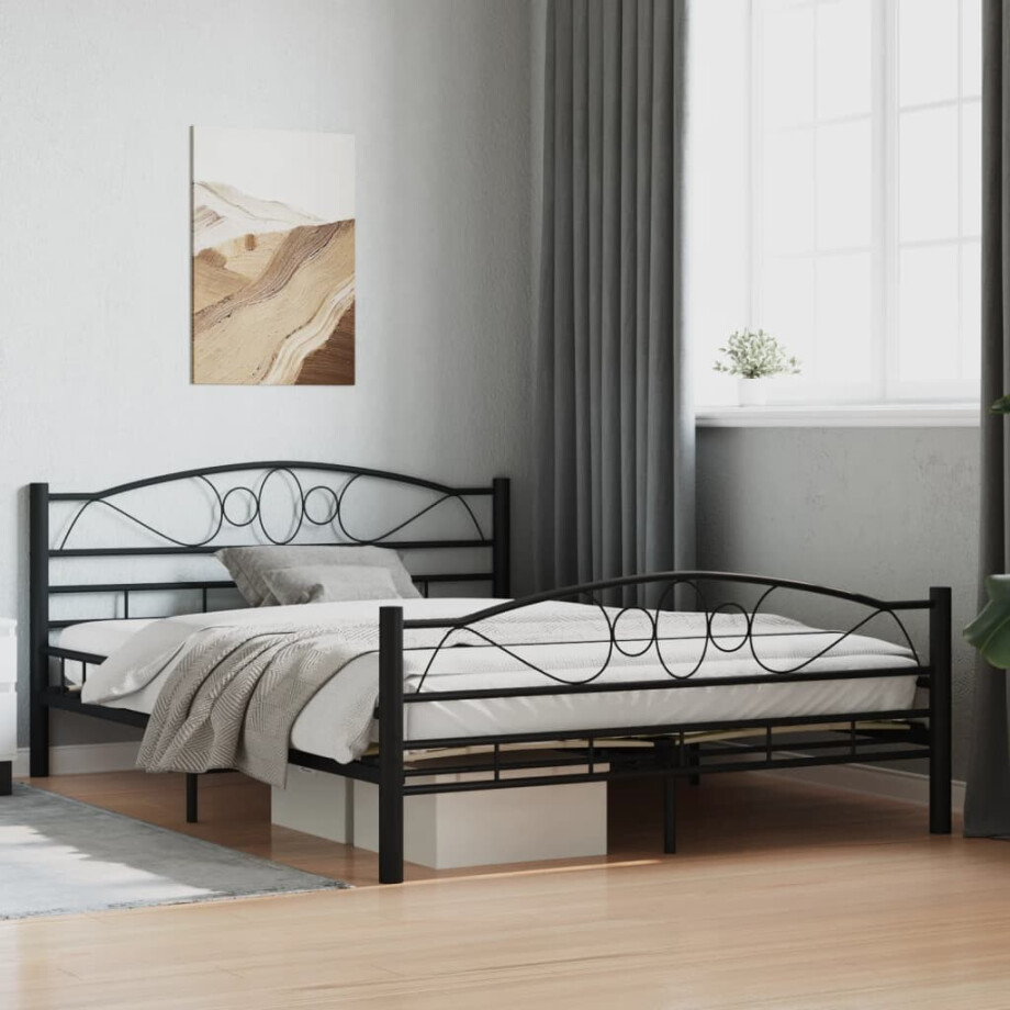 vidaXL Bedframe staal zwart 140x200 cm afbeelding 1