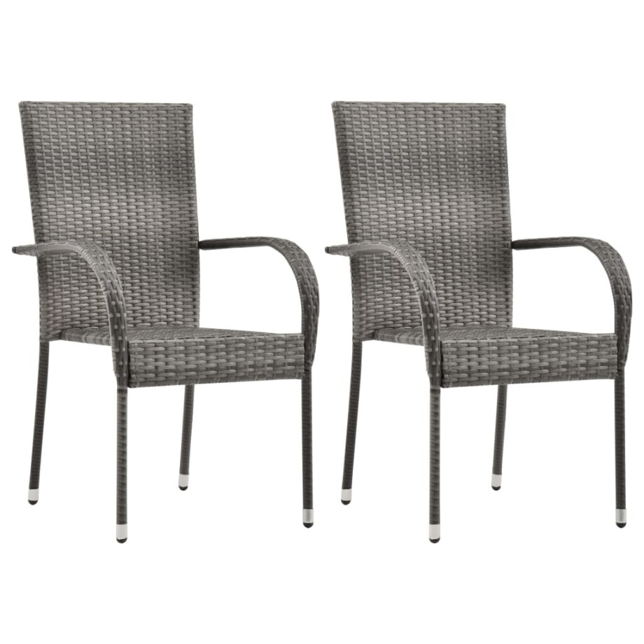 vidaXL Tuinstoelen stapelbaar 2 st poly rattan grijs afbeelding 1