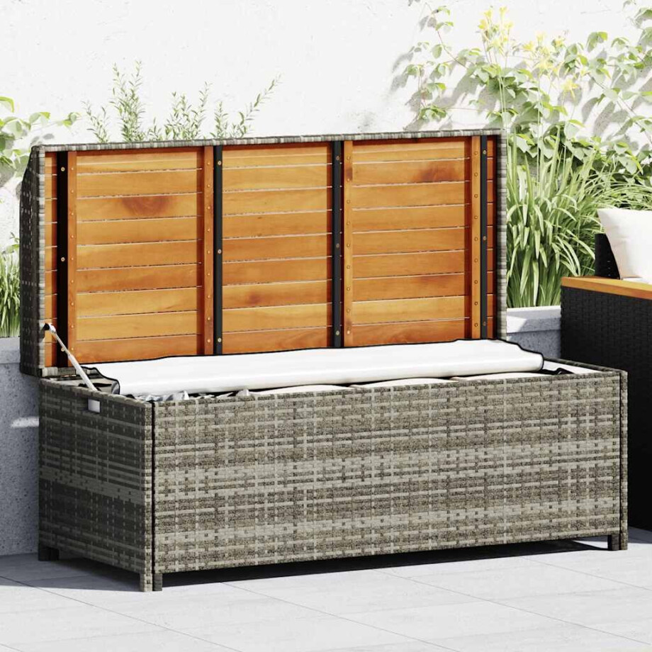 vidaXL Tuinopbergbank 120 cm poly rattan grijs afbeelding 1
