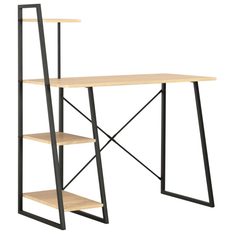 vidaXL Bureau met schappen 102x50x117 cm zwart en eikenkleurig afbeelding 1