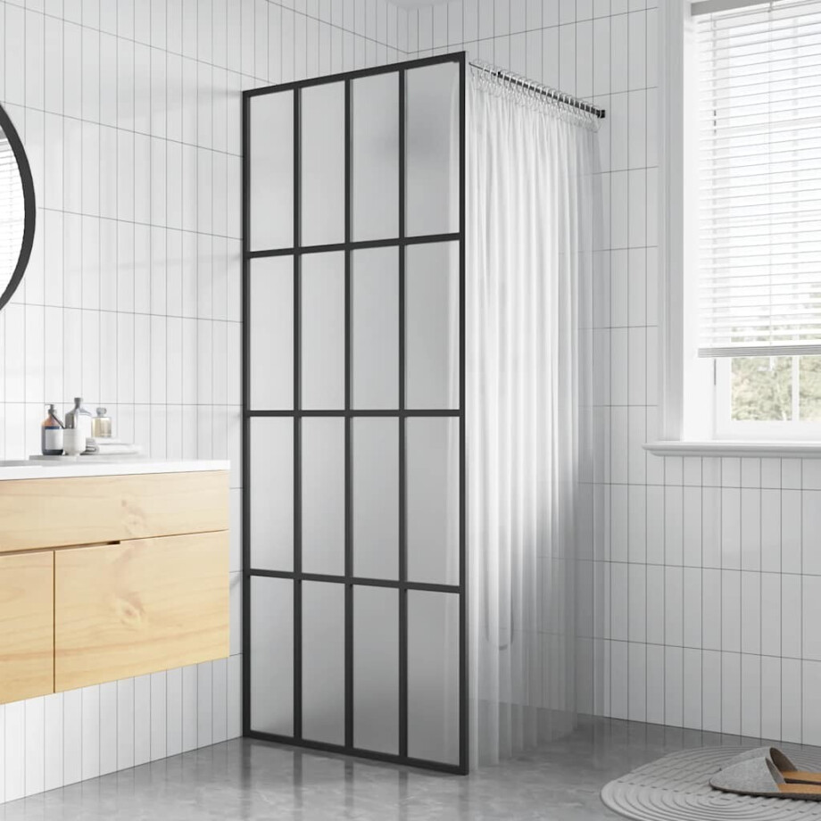 vidaXL Inloopdouchewand 90x195 cm mat gehard glas afbeelding 1