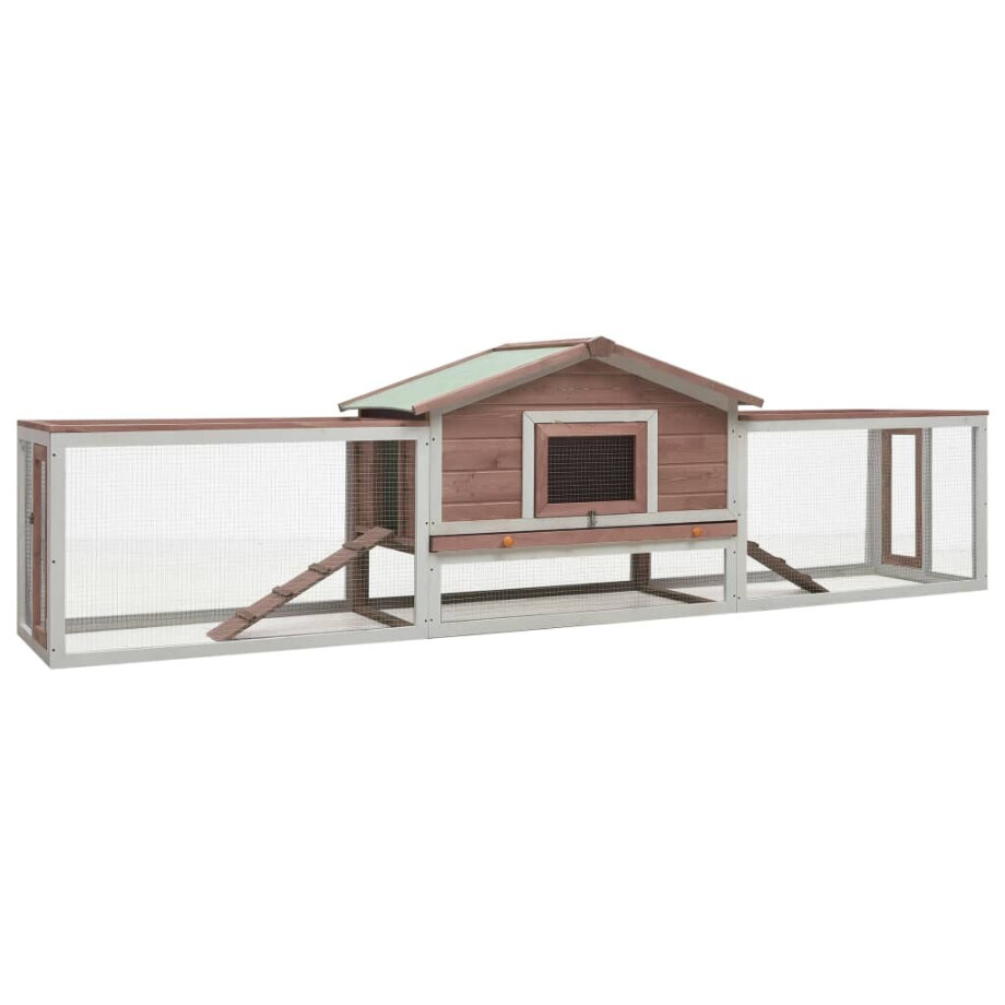 vidaXL Konijnenhok 310x70x87 cm massief grenen- en vurenhout mokka vidaXL Konijnenhok 310x70x87 cm massief grenen- en vurenhout mokka afbeelding 1