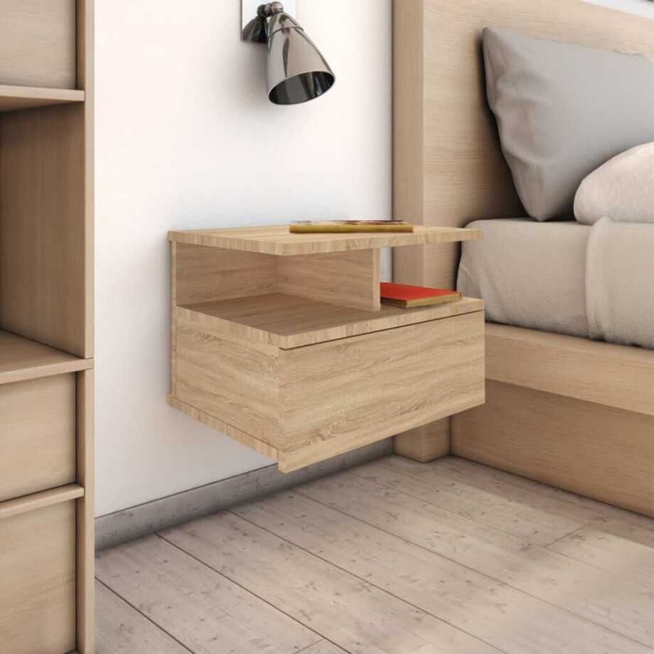 vidaXL Nachtkastjes 2 st 40x31x27 cm bewerkt hout sonoma eikenkleurig afbeelding 1