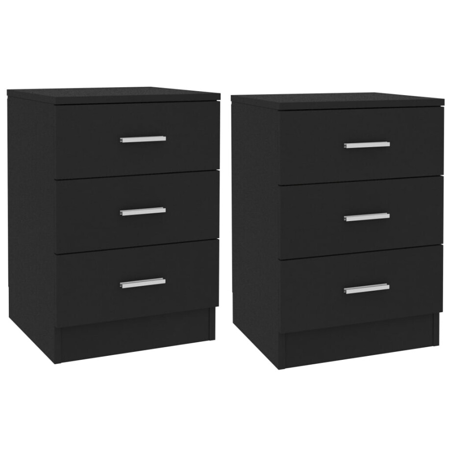 vidaXL Nachtkastjes 2 st 38x35x56 cm bewerkt hout zwart afbeelding 1