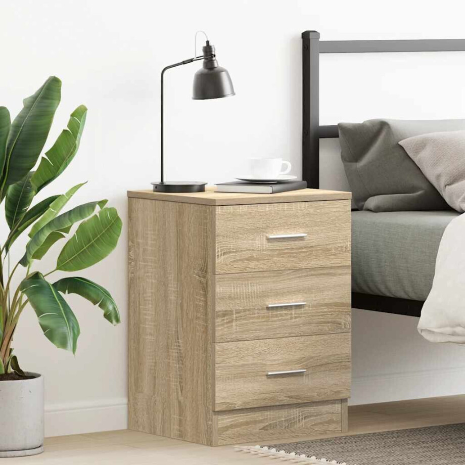 vidaXL Nachtkastje 38x35x56 cm bewerkt hout sonoma eikenkleurig afbeelding 1