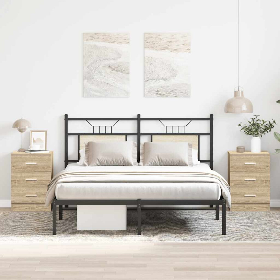 vidaXL Nachtkastjes 2 st 38x35x56 cm bewerkt hout sonoma eikenkleurig afbeelding 1