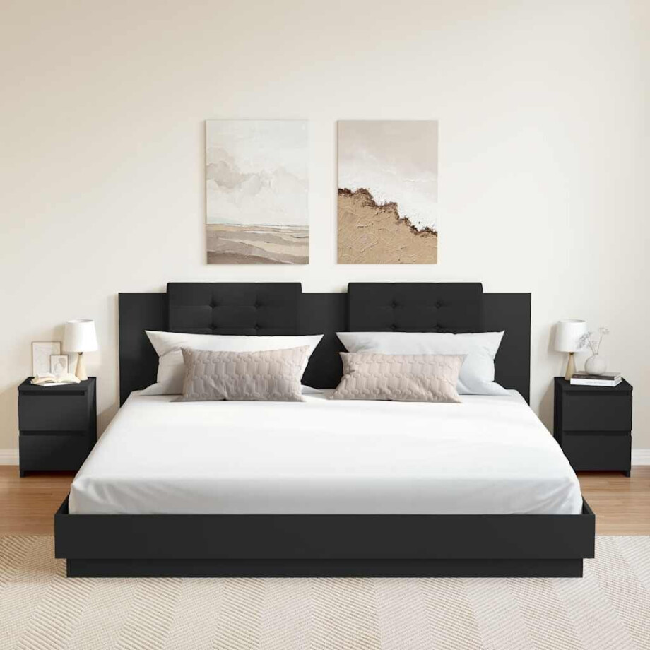 vidaXL Nachtkastjes 2 st 30x30x40 cm bewerkt hout zwart afbeelding 1