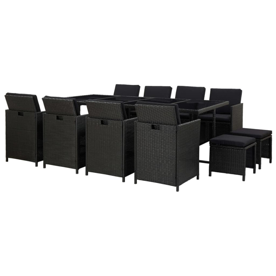 vidaXL 13-delige Tuinset met kussens poly rattan zwart afbeelding 1