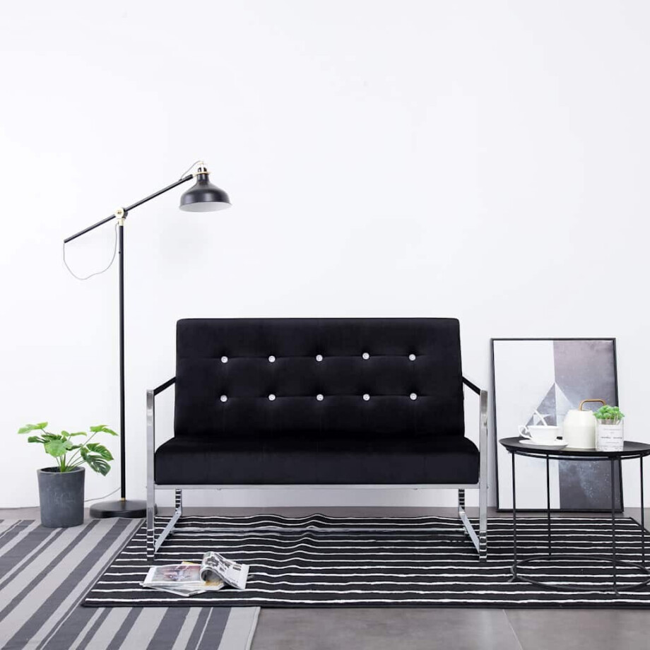 vidaXL 2-zitsbank met armleuningen Zwart Chroom en Fluweel vidaXL 2-zitsbank met armleuningen Zwart Chroom en Fluweel afbeelding 1