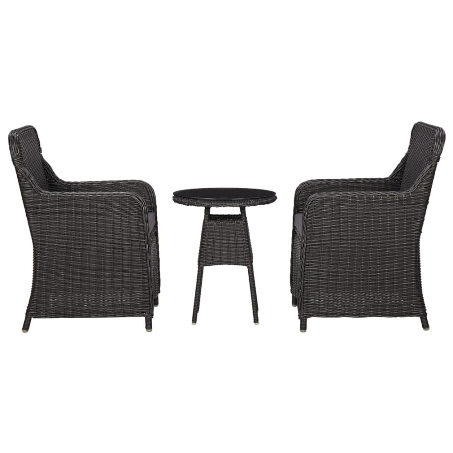 vidaXL 3-delige Bistroset met kussens poly rattan zwart afbeelding 1