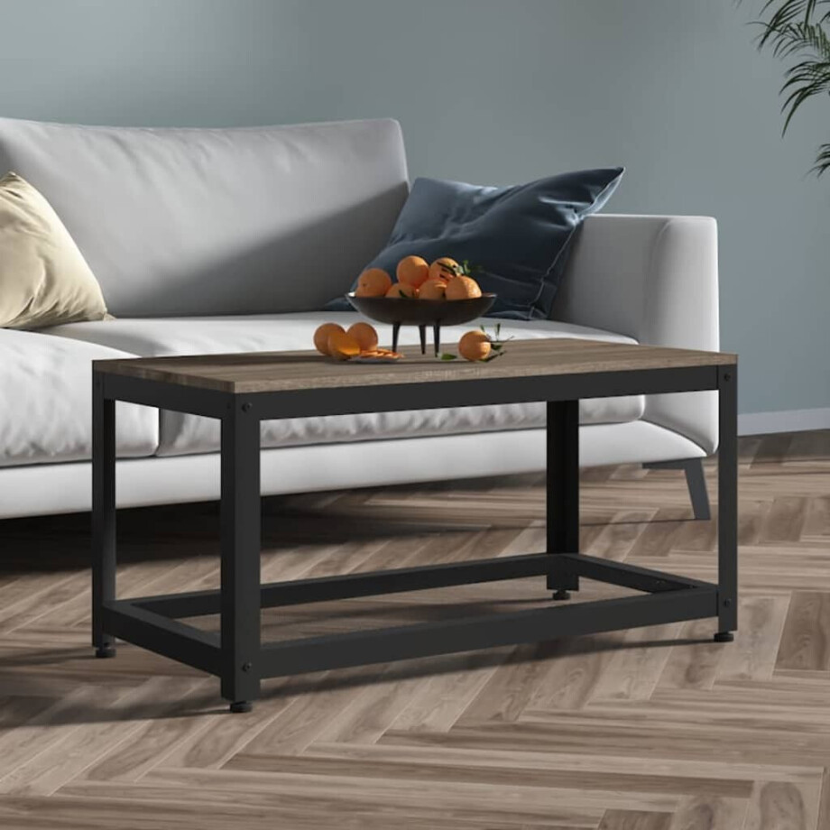vidaXL Salontafel 90x45x45 cm MDF en ijzer grijs en zwart vidaXL Salontafel 90x45x45 cm MDF en ijzer grijs en zwart afbeelding 1