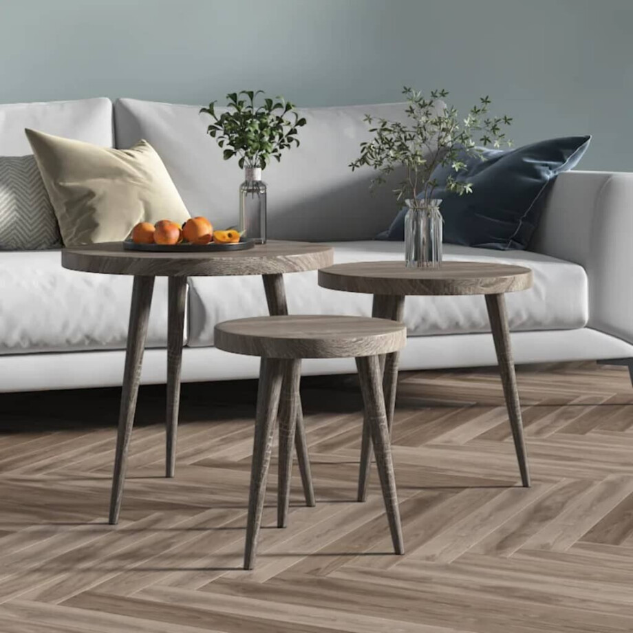 vidaXL 3-delige Bijzettafelset MDF en ijzer grijs afbeelding 1