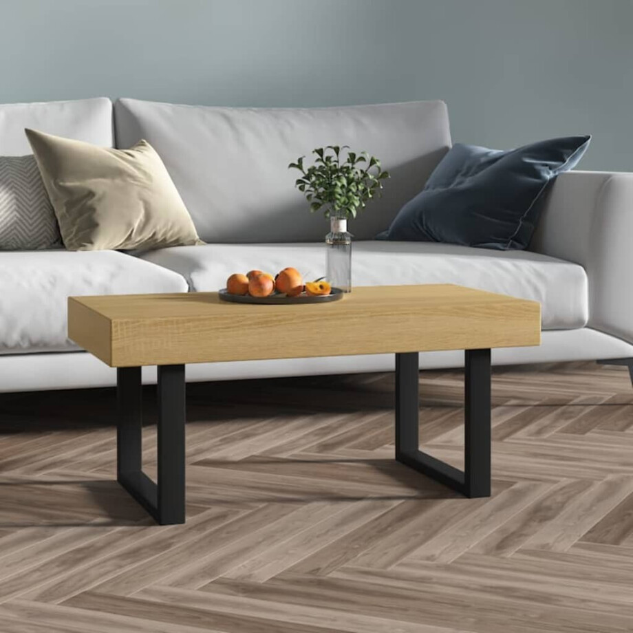vidaXL Salontafel 90x45x40 cm MDF en ijzer lichtbruin en zwart afbeelding 1