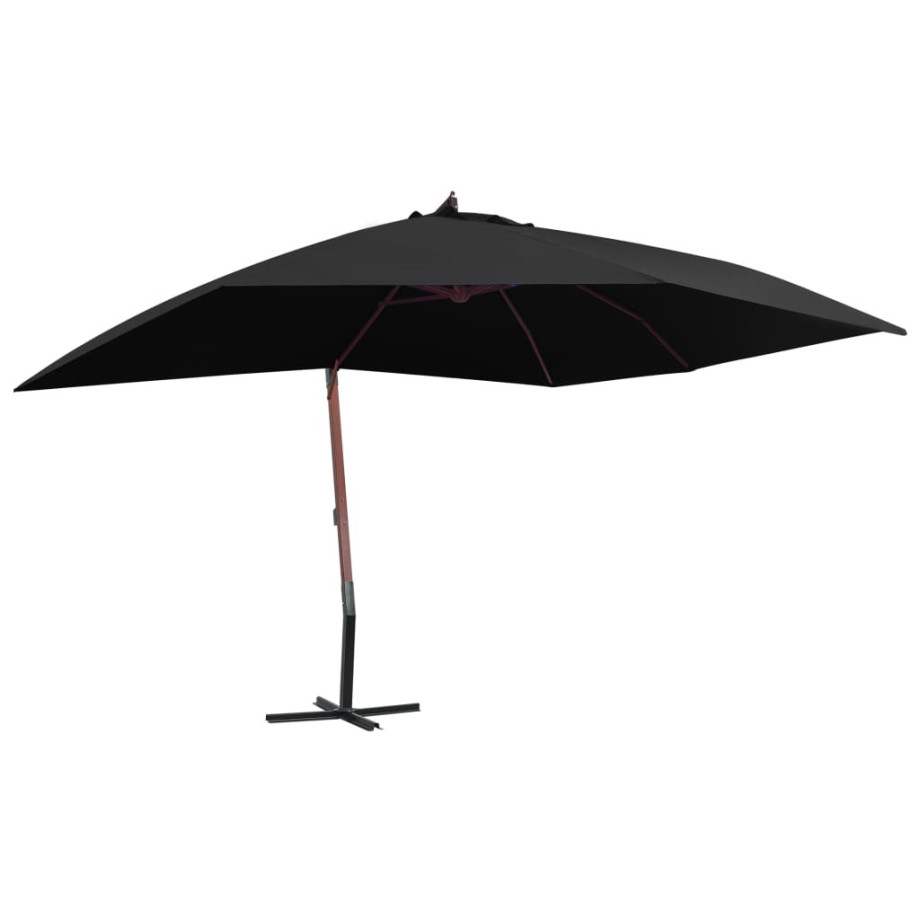 vidaXL Zweefparasol met houten paal 400x300 cm zwart afbeelding 1