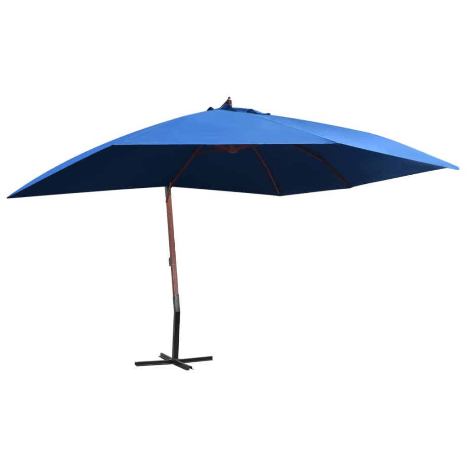 vidaXL Zweefparasol met houten paal 400x300 cm blauw afbeelding 1