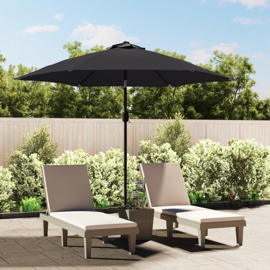 vidaXL Parasol met LED-verlichting en stalen paal 300 cm zwart afbeelding 1