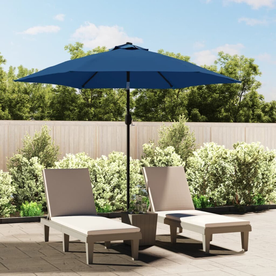 vidaXL Parasol met LED-verlichting en stalen paal 300 cm azuurblauw afbeelding 1