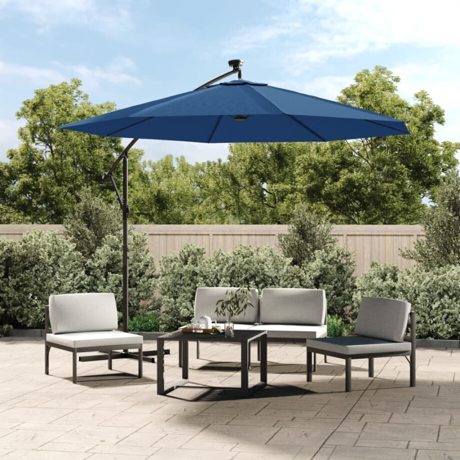 vidaXL Zweefparasol met LED en stalen paal 300 cm azuurblauw afbeelding 1