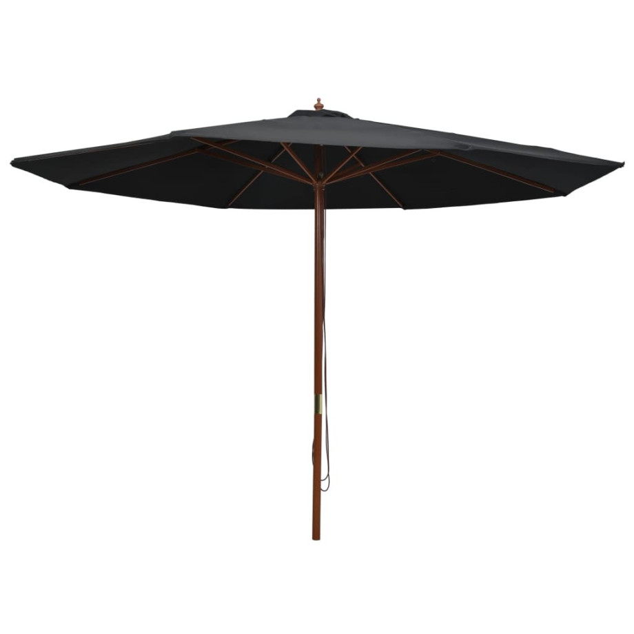 vidaXL Parasol met houten paal 350 cm zwart afbeelding 1