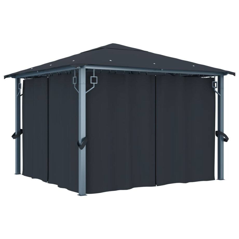 vidaXL Prieel met gordijn 300x300 cm aluminium antraciet afbeelding 1