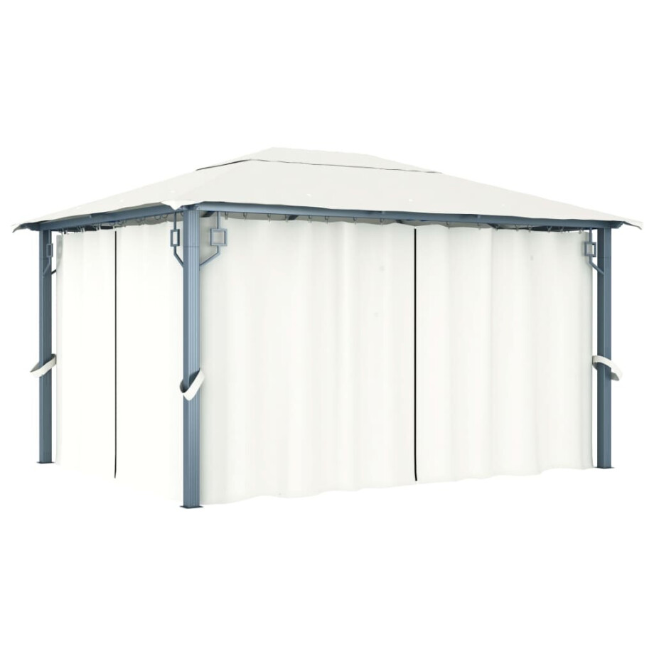 vidaXL Prieel met gordijn 400x300 cm aluminium crème afbeelding 1