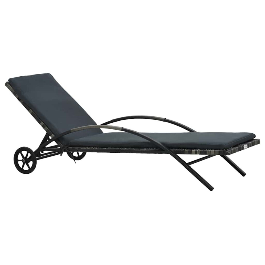 vidaXL Ligbed met kussen en wielen poly rattan antraciet afbeelding 1