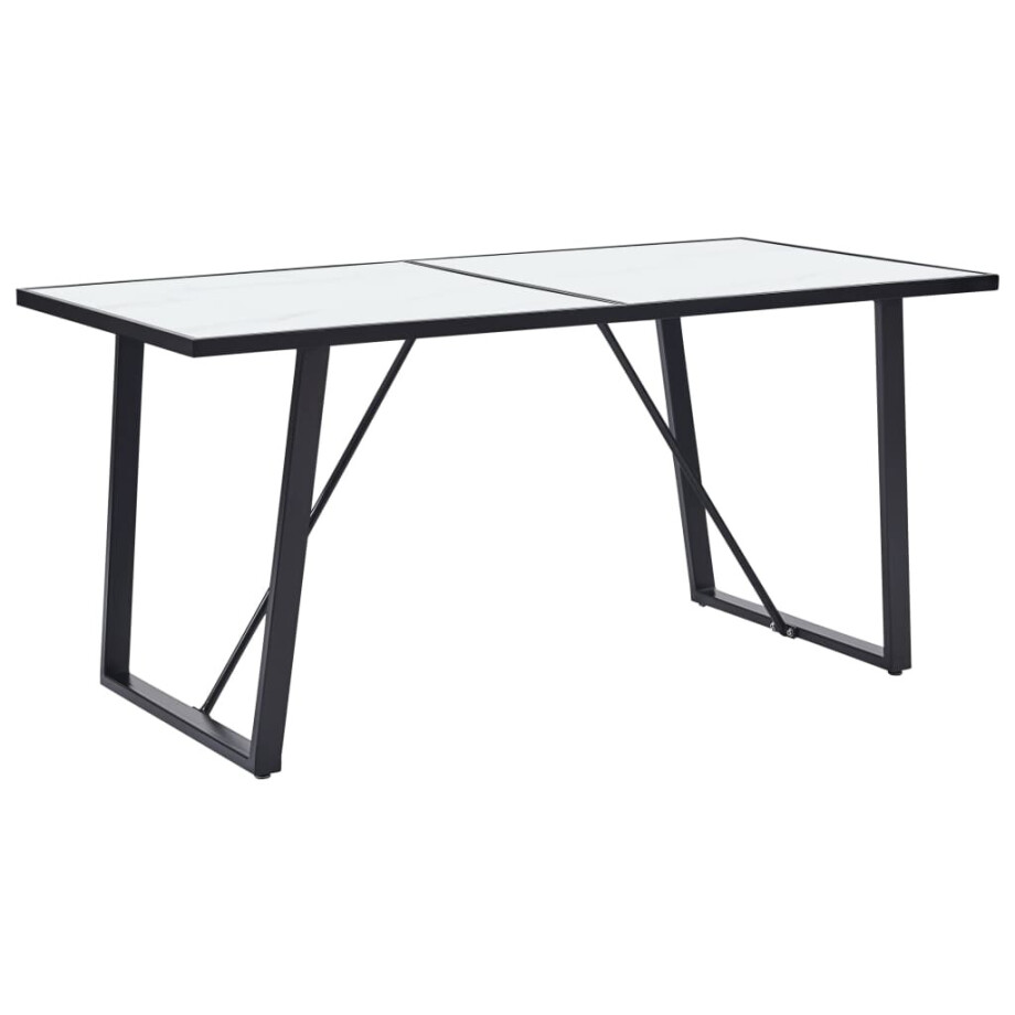 vidaXL Eettafel 160x80x75 cm gehard glas wit afbeelding 1