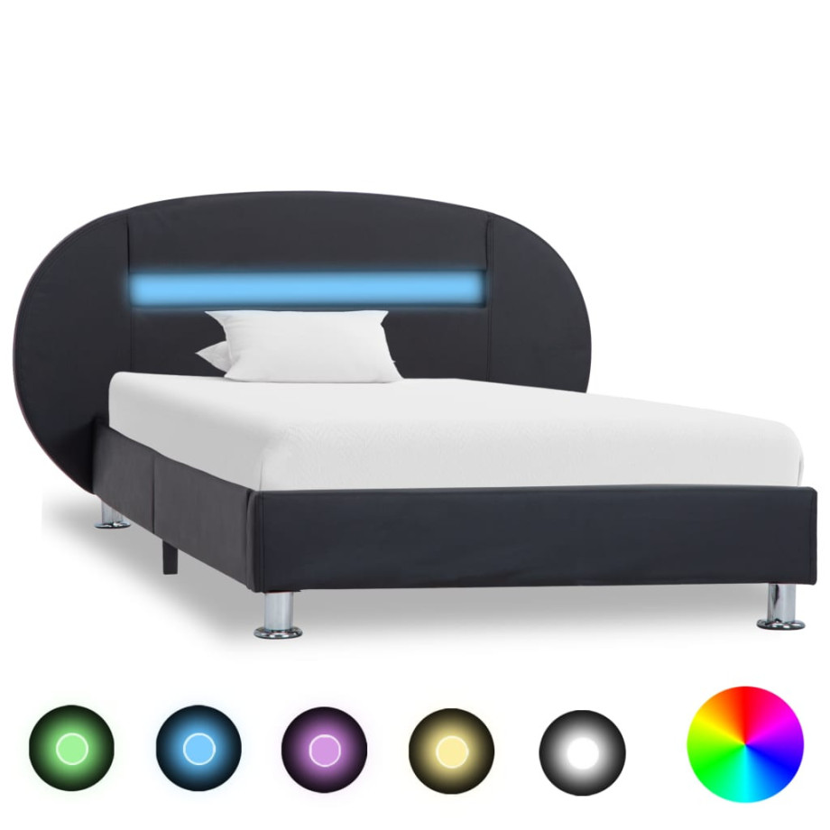 vidaXL Bedframe met LED kunstleer zwart 90x200 cm afbeelding 1