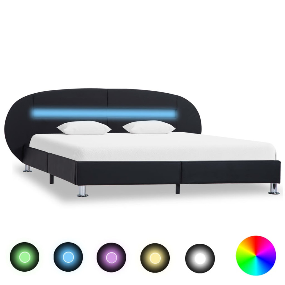 vidaXL Bedframe met LED kunstleer zwart 180x200 cm afbeelding 1