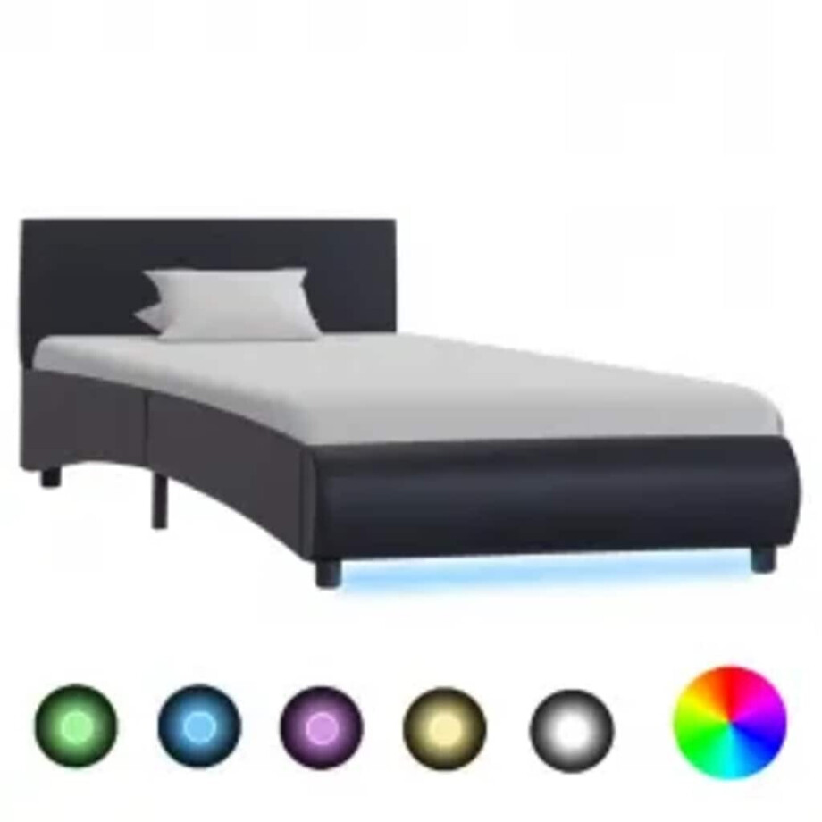 vidaXL Bedframe met LED kunstleer zwart 100x200 cm afbeelding 1