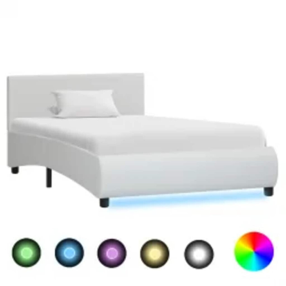 vidaXL Bedframe met LED kunstleer wit 90x200 cm afbeelding 1