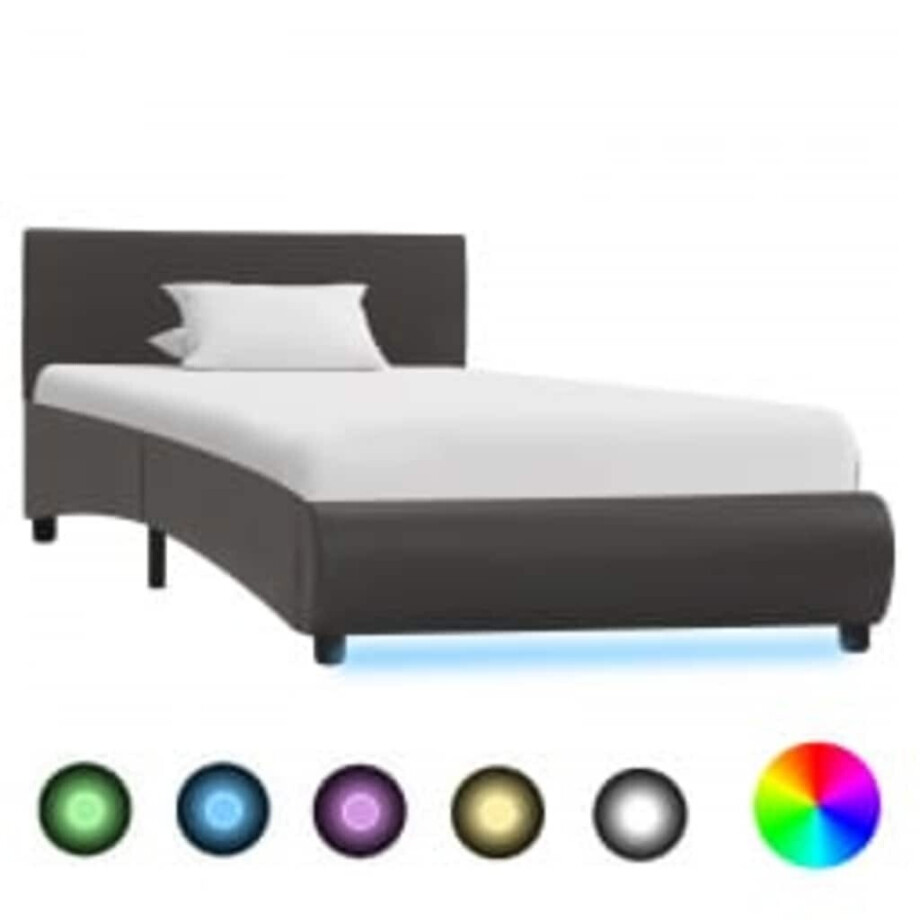 vidaXL Bedframe met LED kunstleer grijs 90x200 cm afbeelding 1