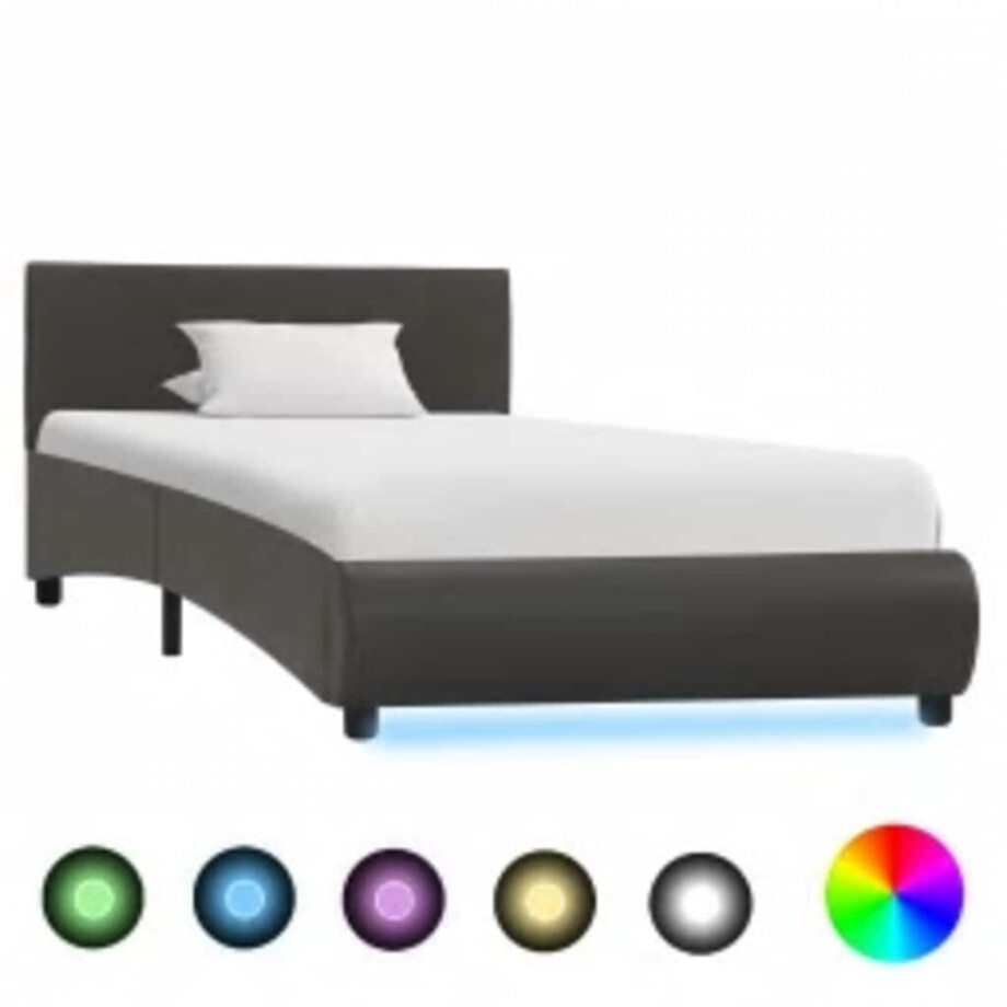 vidaXL Bedframe met LED kunstleer grijs 100x200 cm afbeelding 1