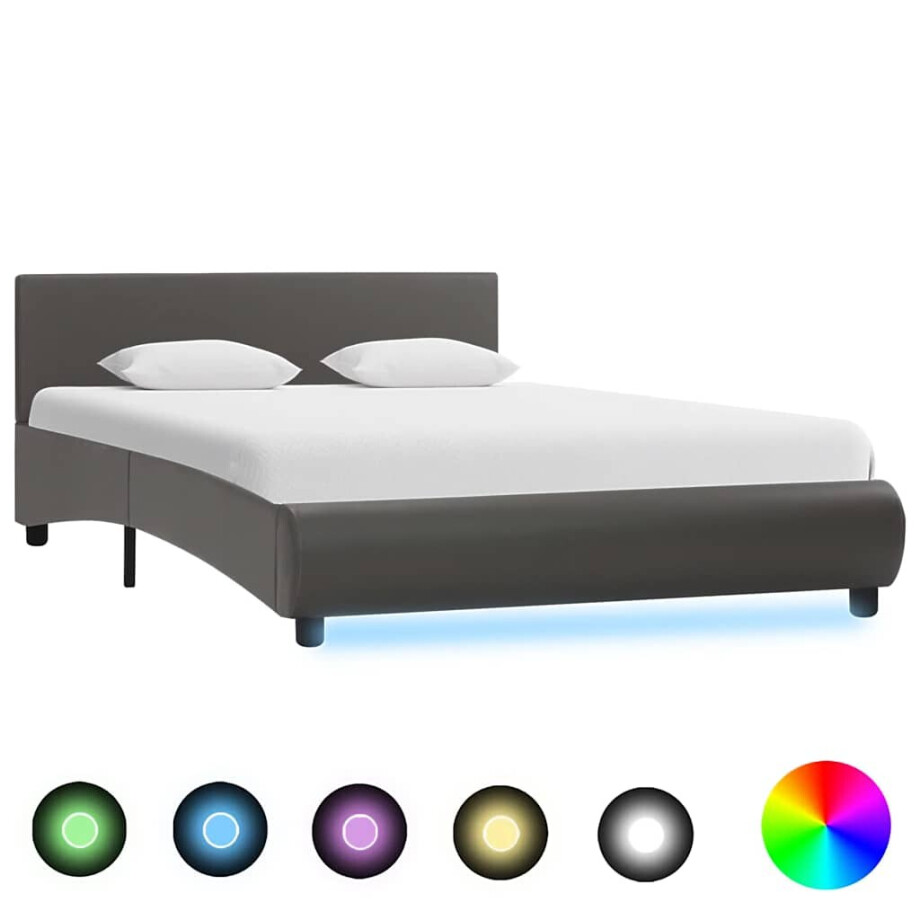 vidaXL Bedframe met LED kunstleer grijs 120x200 cm vidaXL Bedframe met LED kunstleer grijs 120x200 cm afbeelding 1